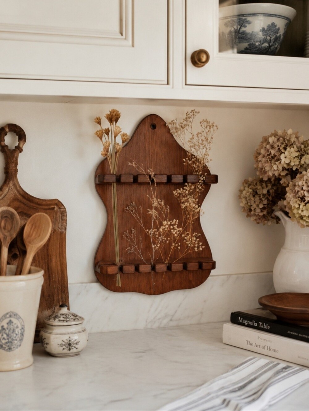 Vintage Wood Souvenir Spoon Holder Display Rack Repurposed Dried Floral Herb